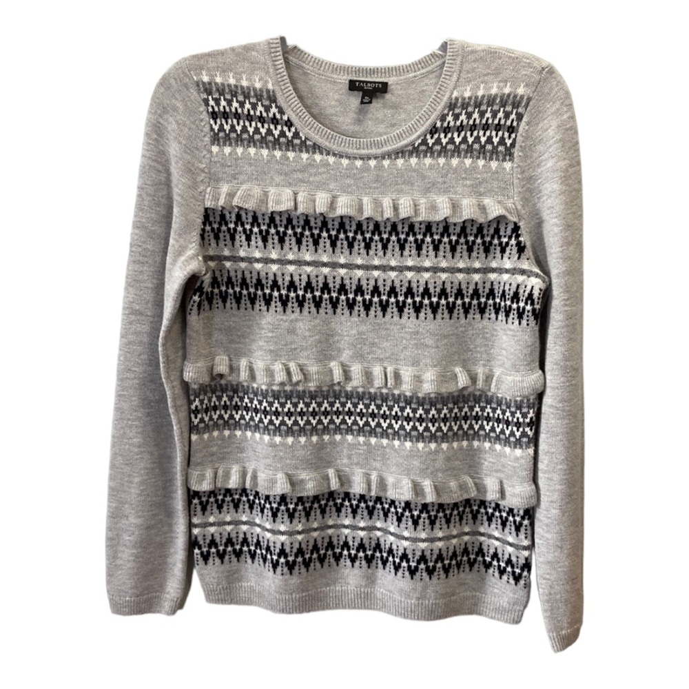 Talbots Petites Gray Black Lambswool Blend Sweater Size Small Petite